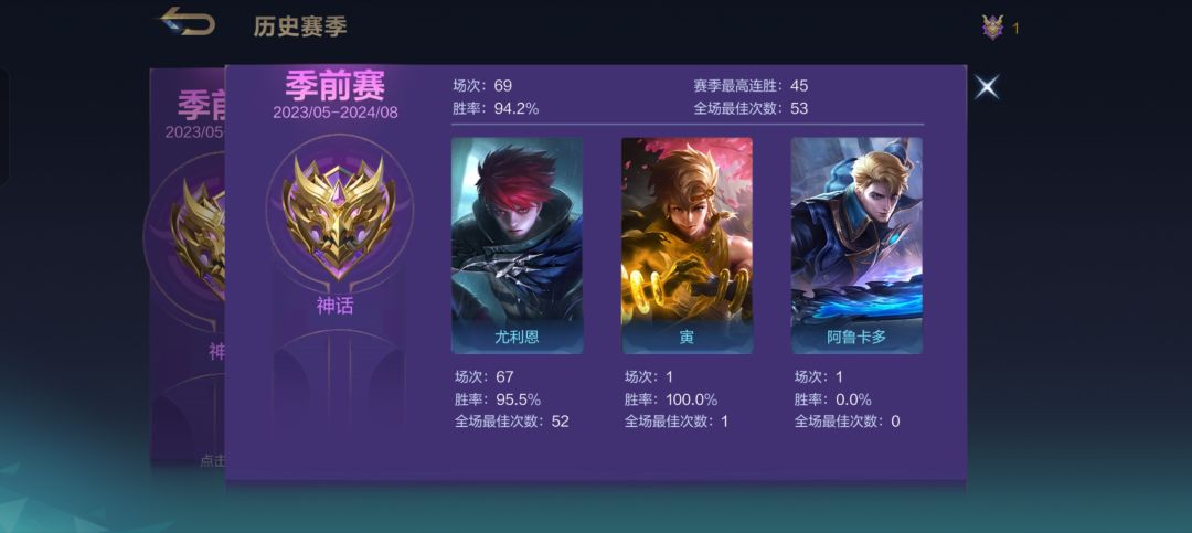 单排69局上神话,战绩可看 2