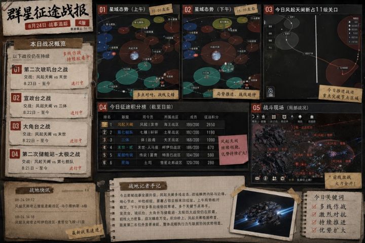 四服战火持续,多线战场同步推进。风起天阑稳居积分榜首,星域争夺仍在继续。
#群星征途2117 #群星征途2117我心里2117年中国人的太空模样 #群星征途2117畅想2117年截图