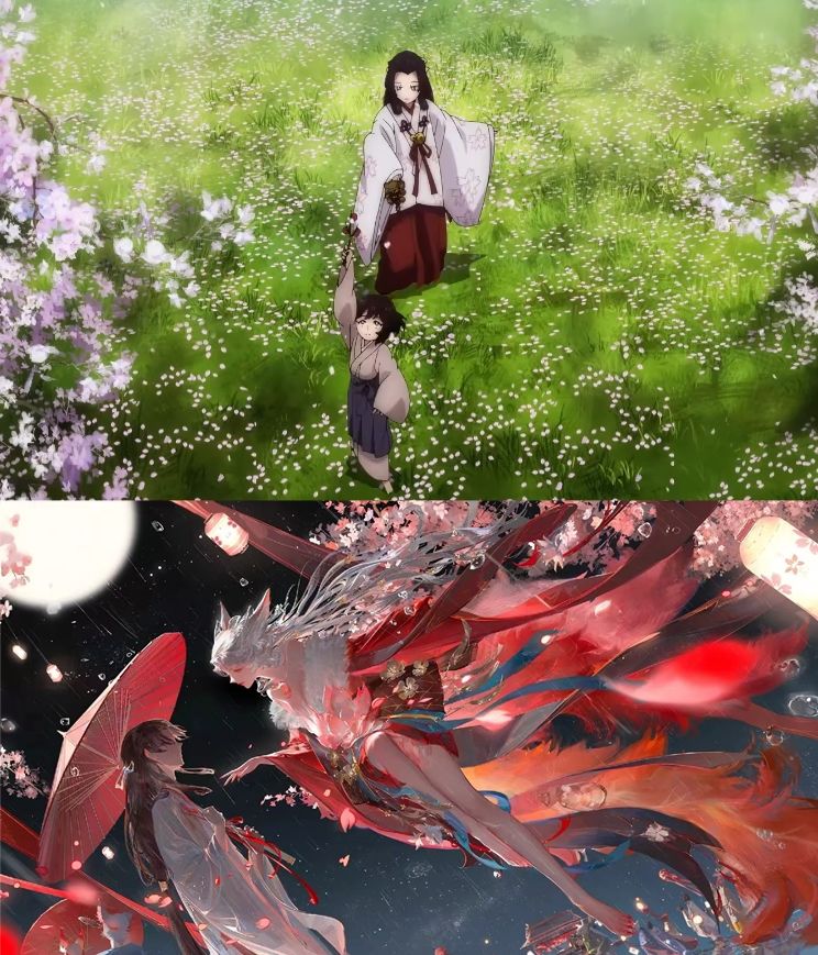 画了三尾狐狐狸时候~狐狸总是追着巫女跑的 2