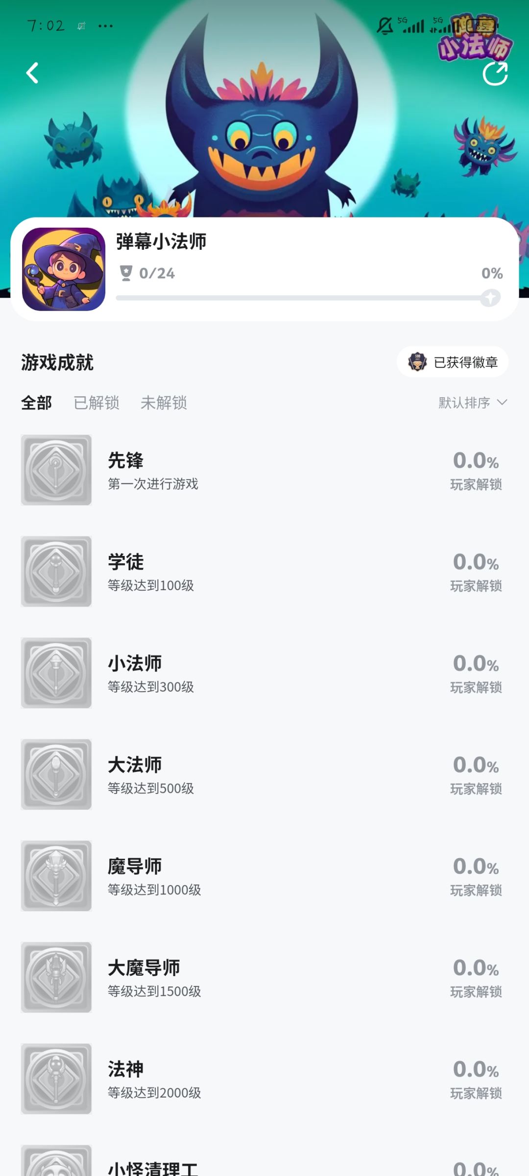 《弹幕小法师》24成就 2