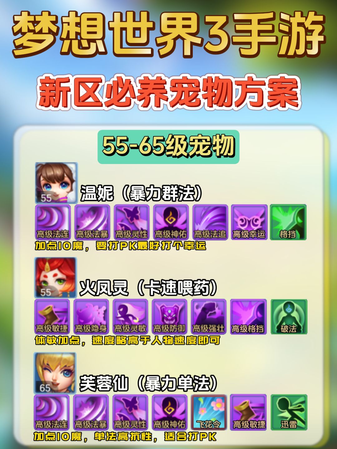 【梦想3手游攻略】新区必养宠物一图流 3