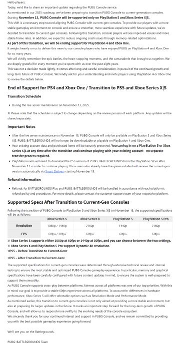 《绝地求生》11月13终止PS4和Xbox One支持