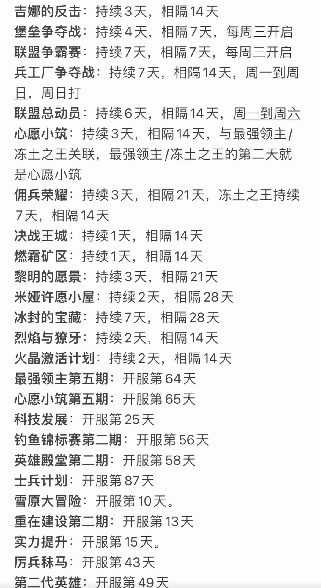 🌟无尽冬日🌟开服活动时间线❗️ 2