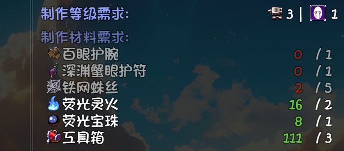 千眼之喉的制作需求装备 1