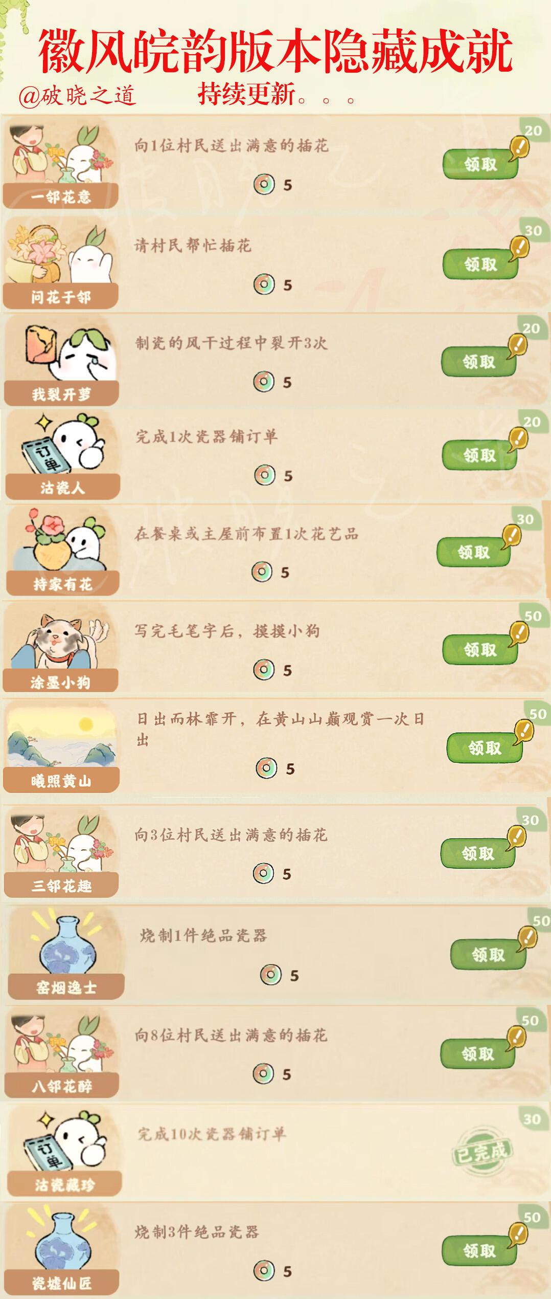 桃源|徽风皖韵版本隐藏成就,持续更新 1