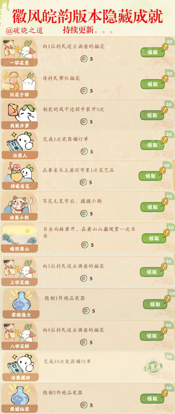 桃源|徽风皖韵版本隐藏成就,持续更新截图