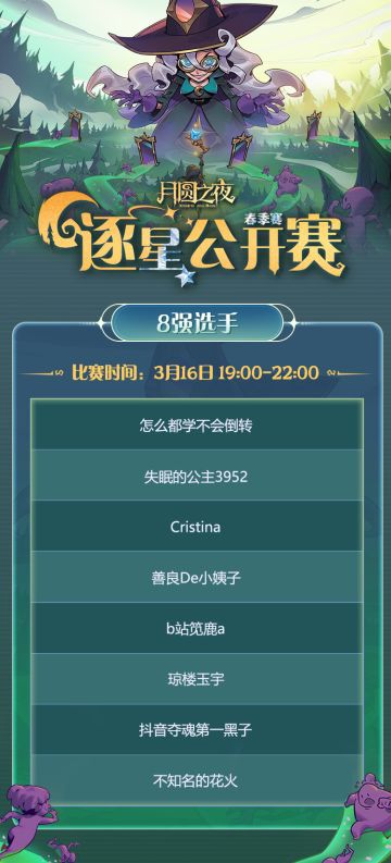 逐星公开赛春季赛8强名单