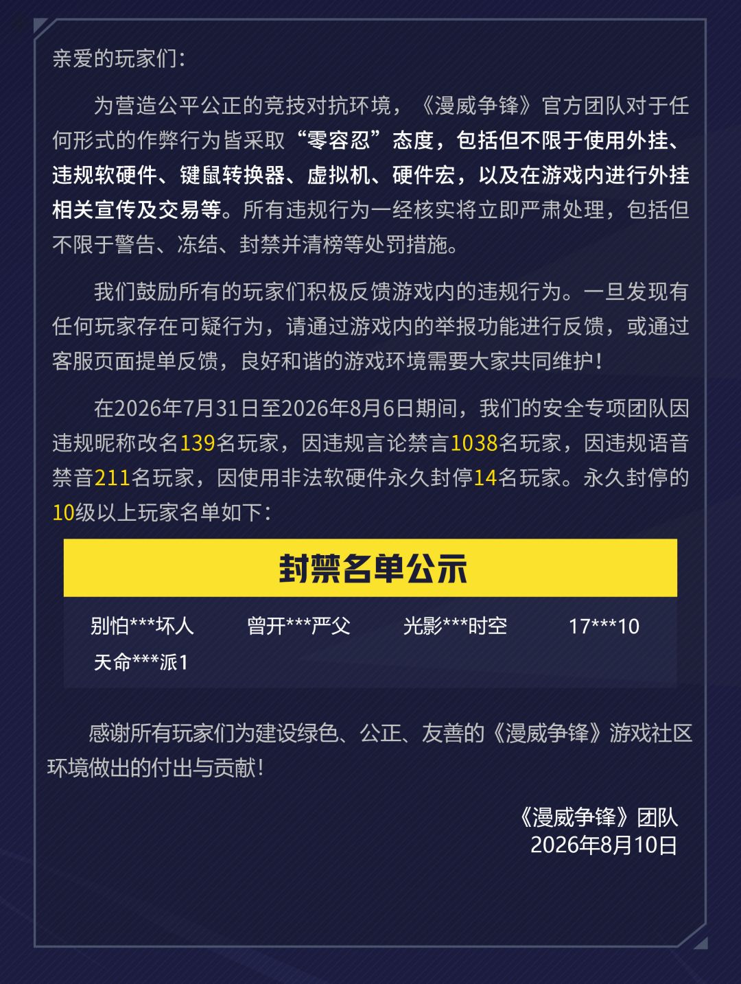《漫威争锋》违规处罚公告 VOL.87 2