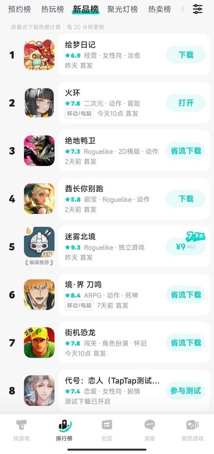 新品榜单排名截图