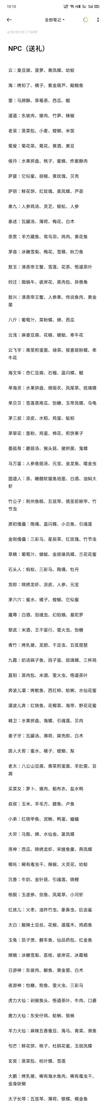 NPC喜爱表，转自大佬发的平困。