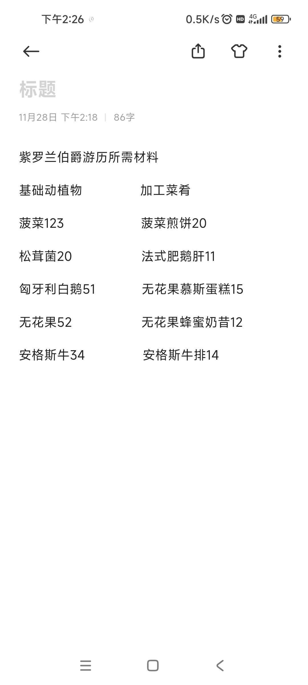 紫罗兰游历任务所需 1