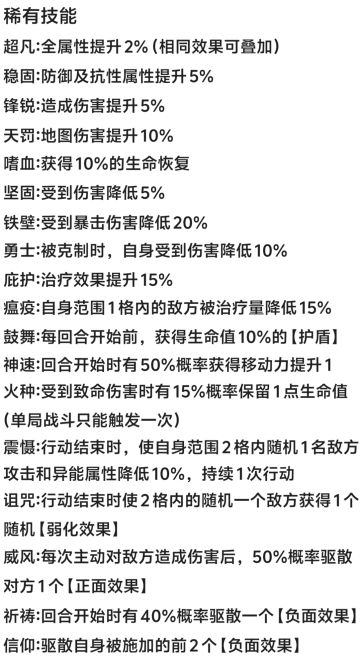 统计了一下目前已知的稀有技能