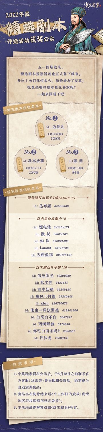 《汉末霸业》2022年度精选剧本评选获奖公示