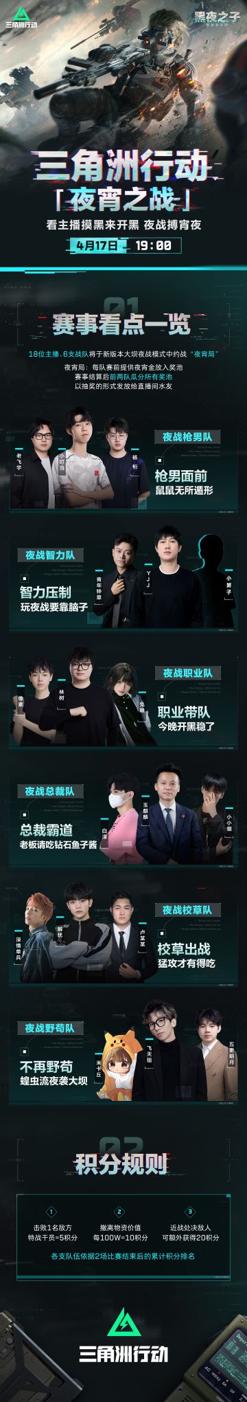 4月17日19时，三角洲行动【夜宵之战】主播娱乐赛正式开打！