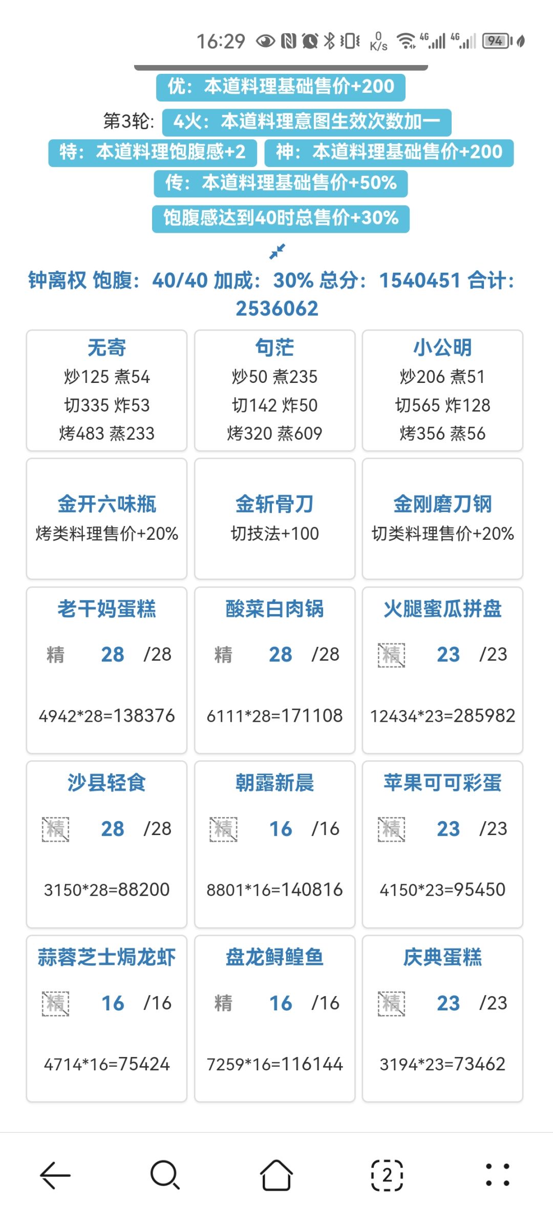 零氪两年宴会四档卡线作业(尤伶,句茫没修)仅使用中级池厨具 2