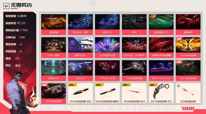 LV:323 黄金 皮肤总价值:177060截图