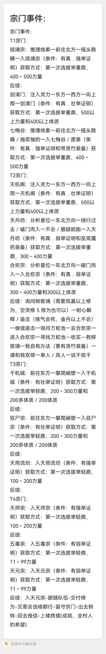 全部宗门攻略（待更新）