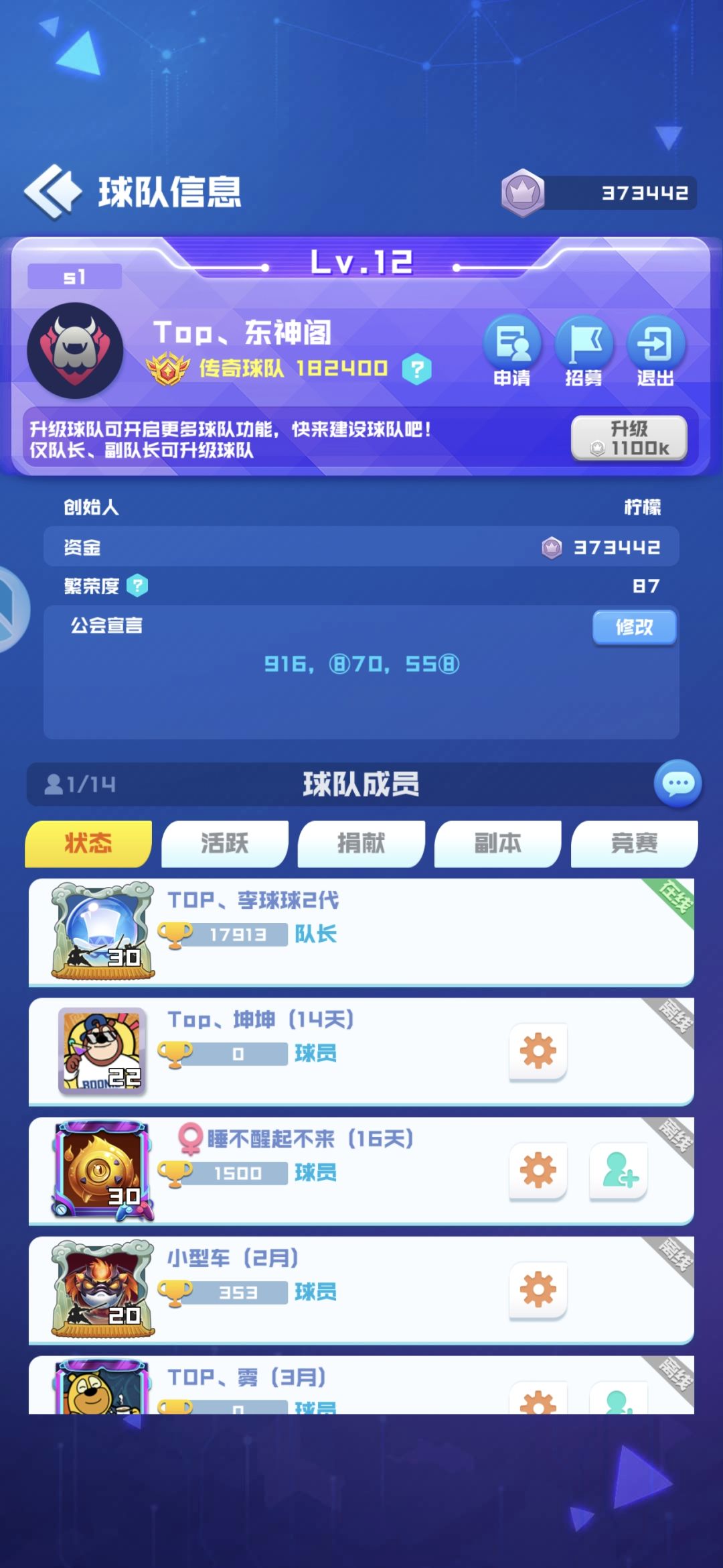 东神阁招活人,12级球队 1