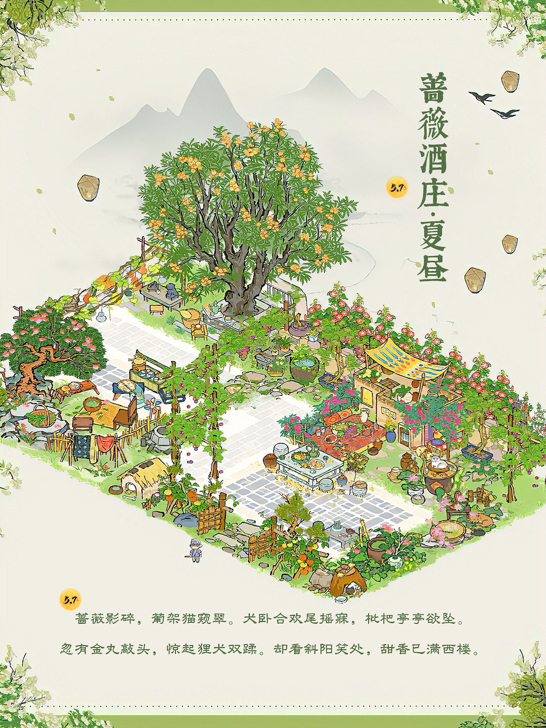 蔷薇酒庄·夏昼🍃蔷薇影碎,葡架猫窥翠。 1
