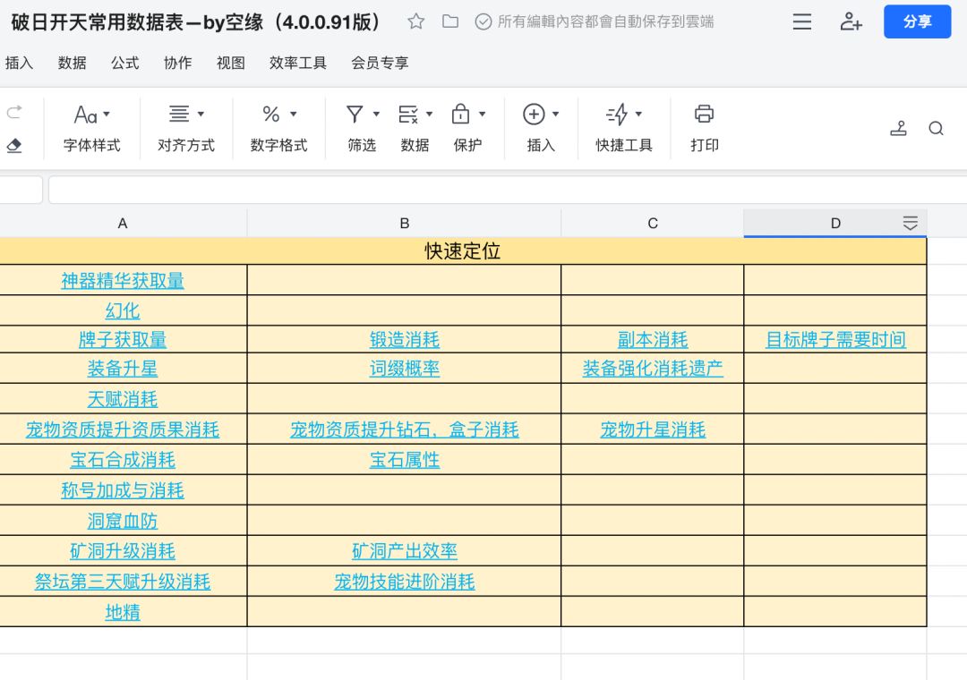 破日开天常用数据表—by空缘（4.0.0.91版）截图