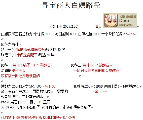寻宝商人零氪路线图及1~60层奖励一览 2