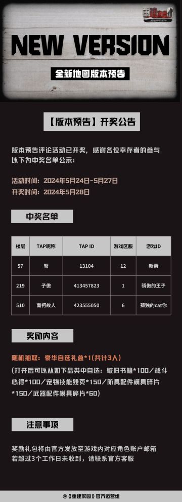 【开奖公告】新版本预告