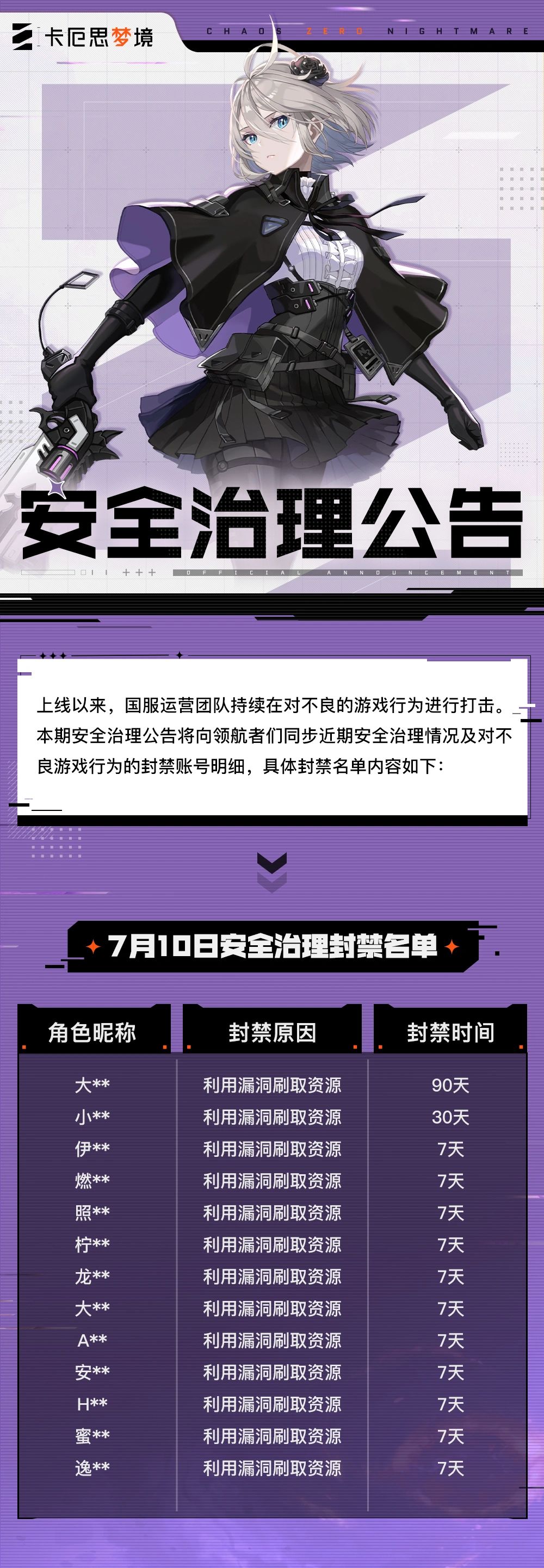 公示违规刷道具号!卡厄思梦境发布安全公告 2