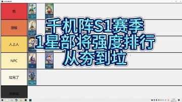 千机阵S1赛季 1星部将强度排行 从夯到拉