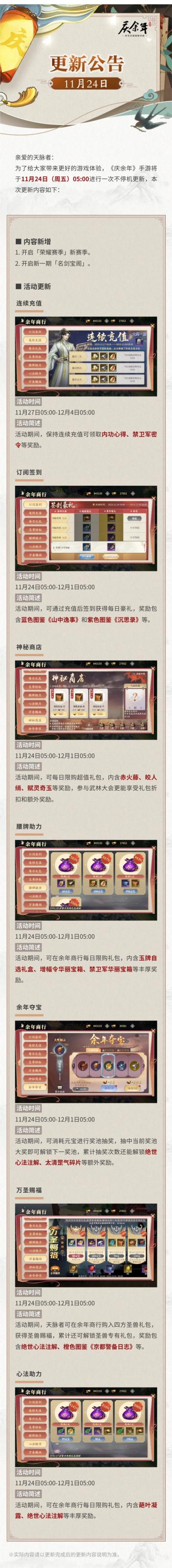 【公告】11月24日更新公告