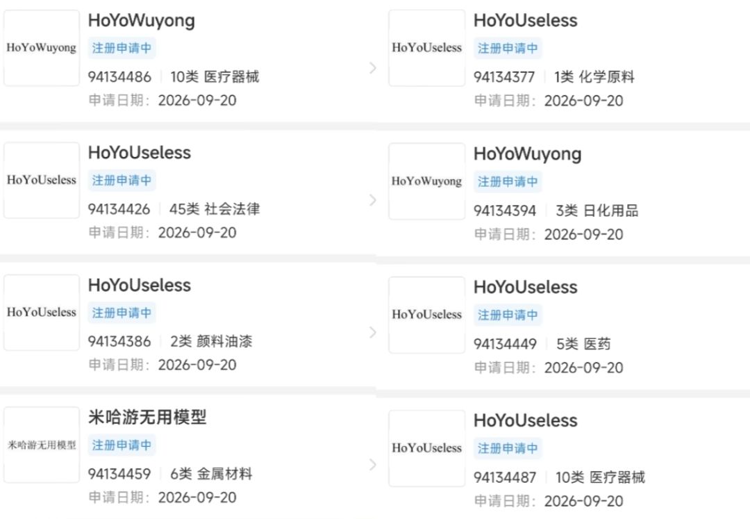米哈游注册“无用商标”,真无用还是假无用 2