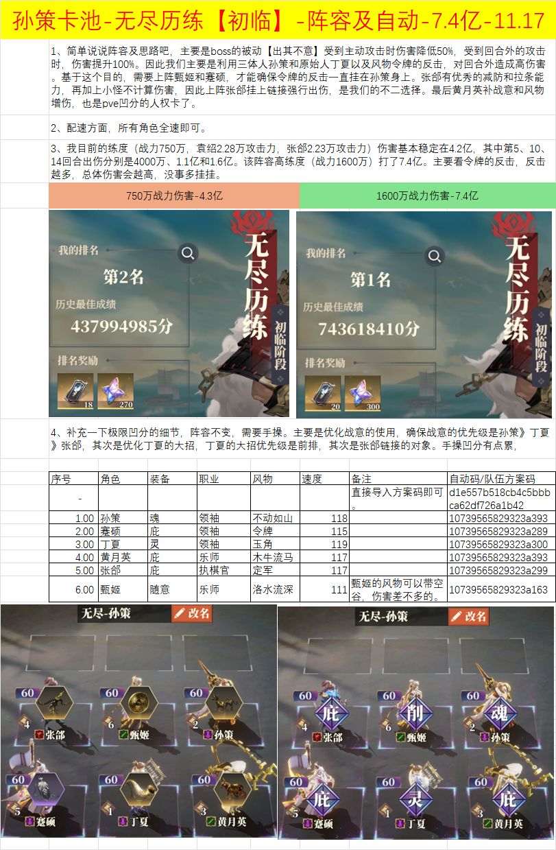 孙策卡池-无尽历练【初临】-阵容及自动-7.4亿-11.17截图