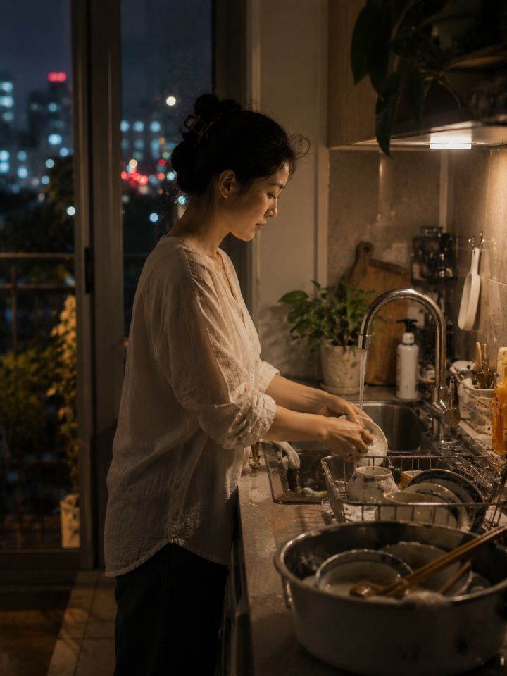 晚饭后的阳台风很轻慢慢来》
夜里厨房水槽边,碗筷还没完全沥干,洗洁精泡沫挂在盆沿。晚饭后的阳台风很轻慢慢来,就藏在这样的日常画面里。✨
碗筷收完后,阳台吹进一点风,晾着的衣服轻轻晃。
人靠在门边站一会儿,不说话也不觉得空。
窗外传来远处车声。很多放松的时刻,其实都很小。
一点感受
把小事写清楚,比讲很多空话更有用。读者看见具体的人、物和声音,才容易想起自己的生活。
普通日子里有很多细小的安稳,只是截图