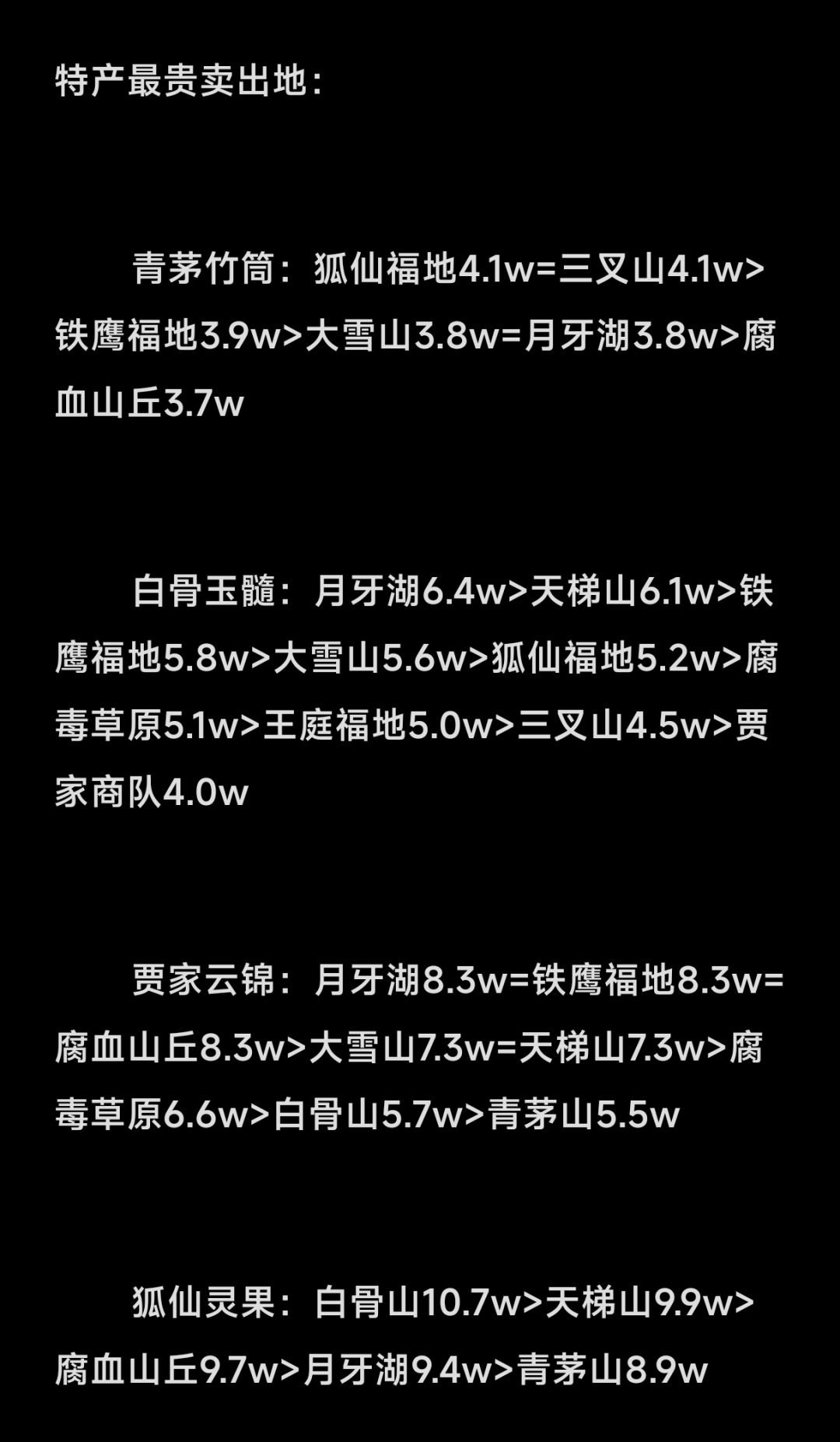跑商攻略(特产)9.23晚 3