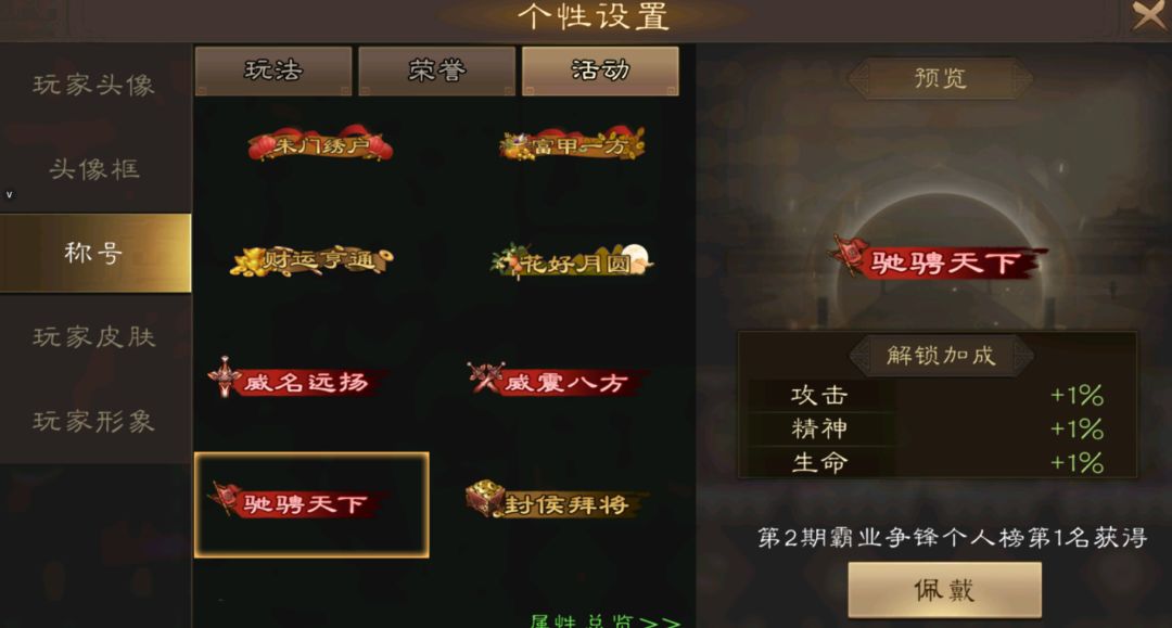 全属性4%称号压制永久生效 3