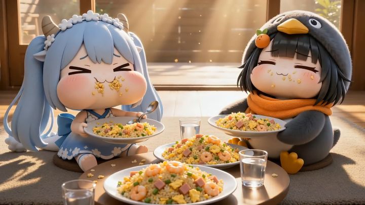 咕嘎和阿比午饭吃了五大盆!星临者做的炒饭太香了 !截图