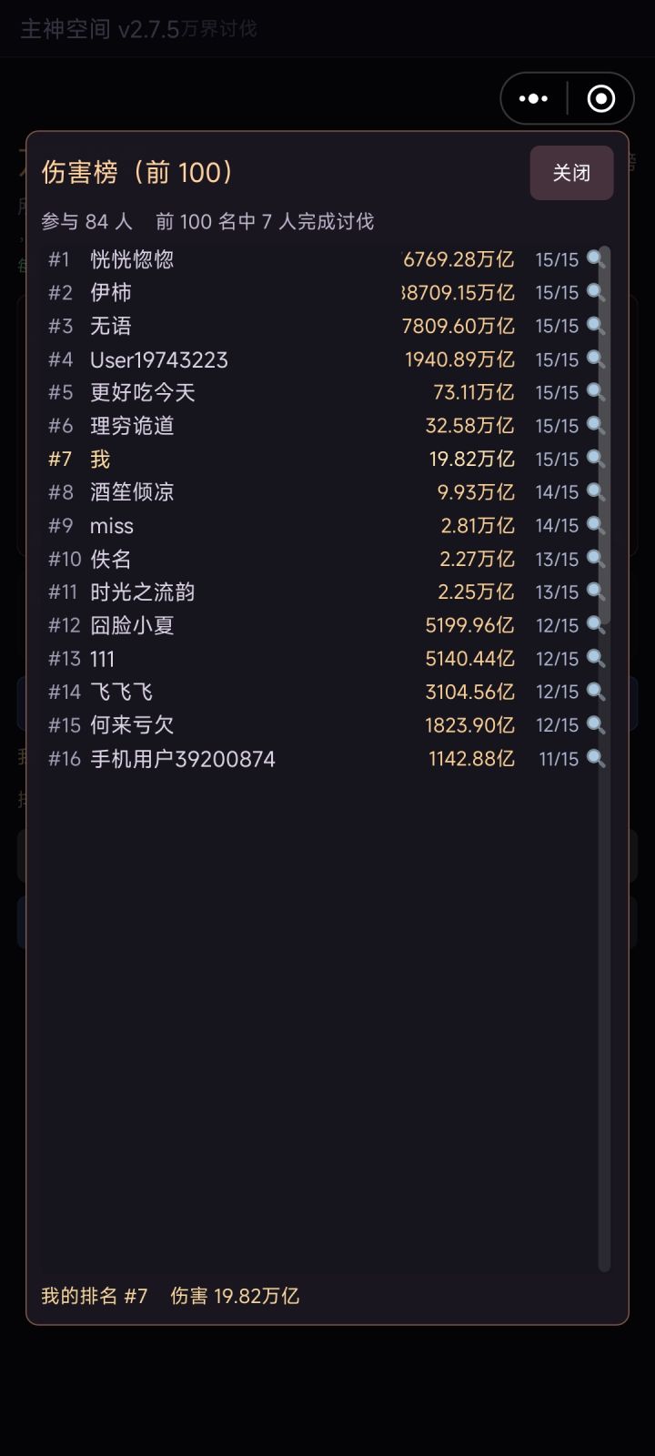 万界讨伐，全服只有7个人完全通关。截图