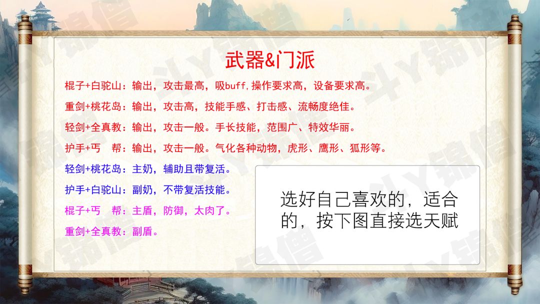 武器、门派、天赋，不会选的看图 2