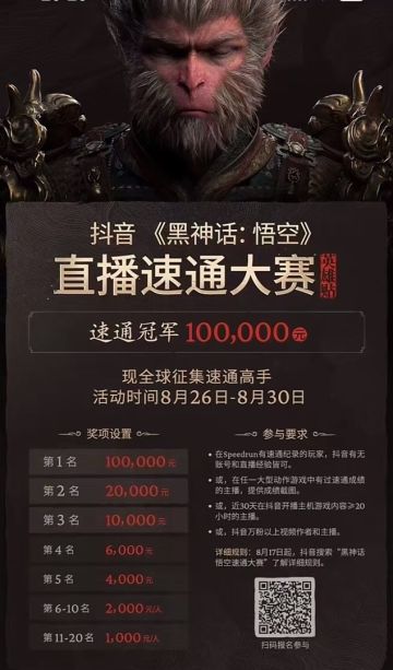 黑神话悟空速通大赛8.26开启！普通玩家无缘