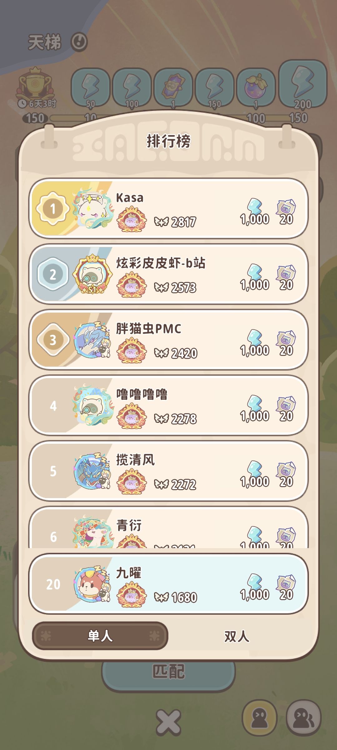 终于20名了 1