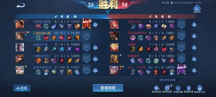 带队友赢了。扣11分。钟无艳前期抢线。举报不成功。截图
