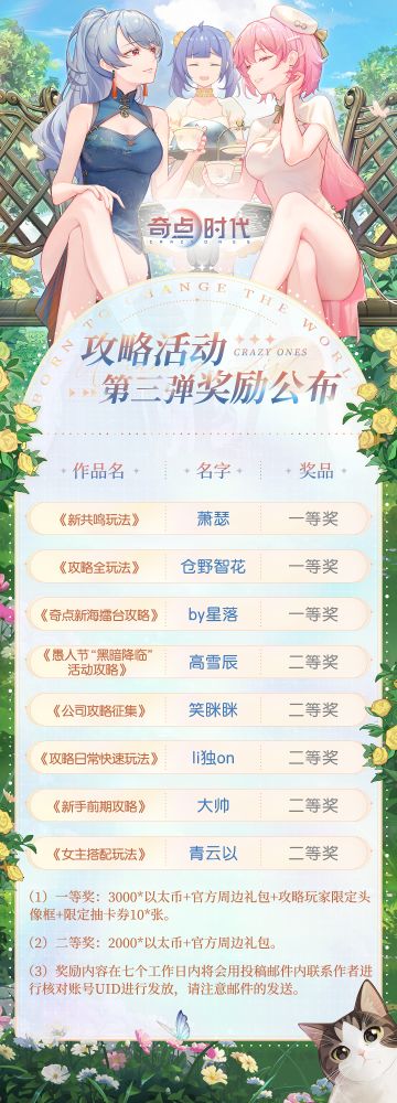 攻略征集活动获奖名单公布