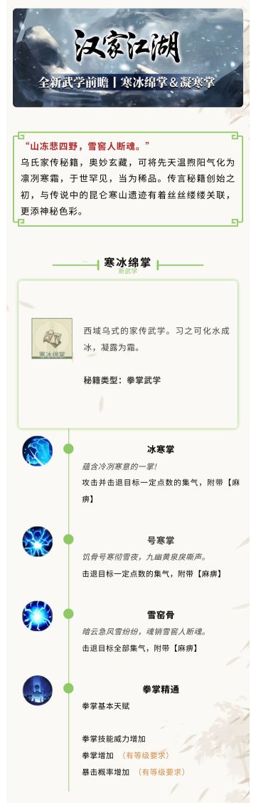 【汉家江湖】全新武学前瞻 | 寒冰绵掌＆凝寒掌