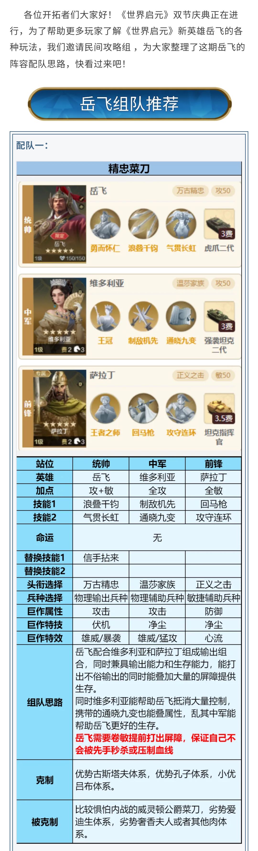 攻略分享丨新限定英雄-岳飞配队攻略分享截图