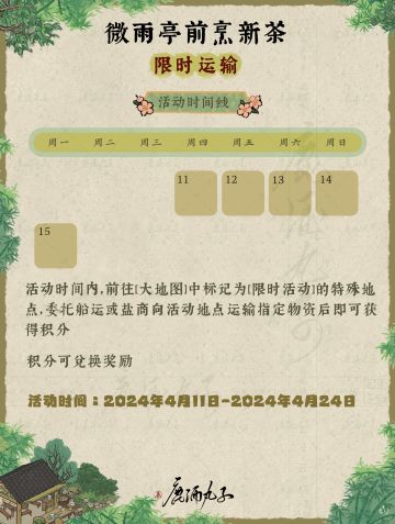 微雨亭前烹新茶·限时运输活动攻略