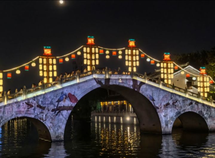 我想跟莉诺尔去苏州斜塘老街,在挂满灯笼的古桥上赏月漫步,看灯光倒映在河面,感受江南水乡温柔的夜色截图