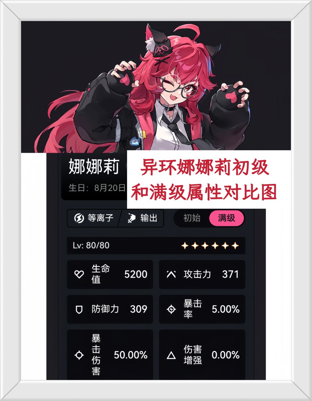 异环娜娜莉初级和满级属性对比图！截图