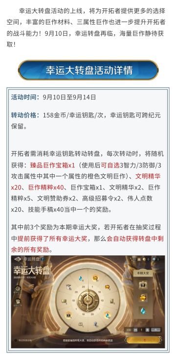 新活动资讯丨幸运转盘再临，三属性巨作来袭！