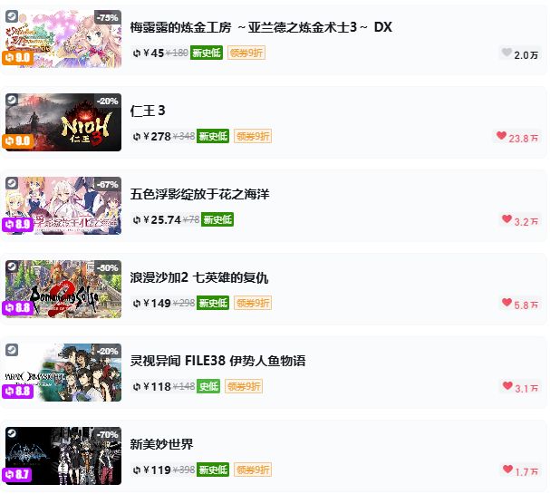 【4.24】steam新史低合集!共30+款! 3