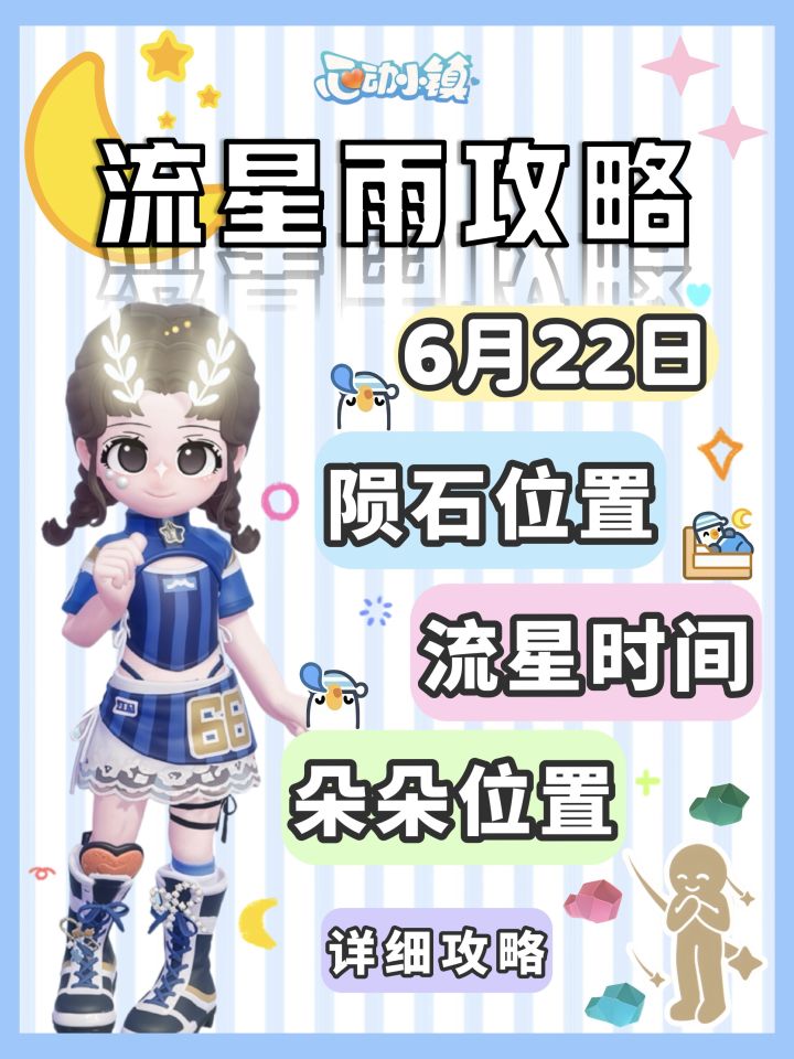 流星雨时间：18:00-24:00 
朵朵位置：森林-公交站附近 
9个星陨碎片位置 记得在24小时之内采集哦 
#心动小镇攻略 
来自TapTap[ID:51864176 番茄番茄汁]截图