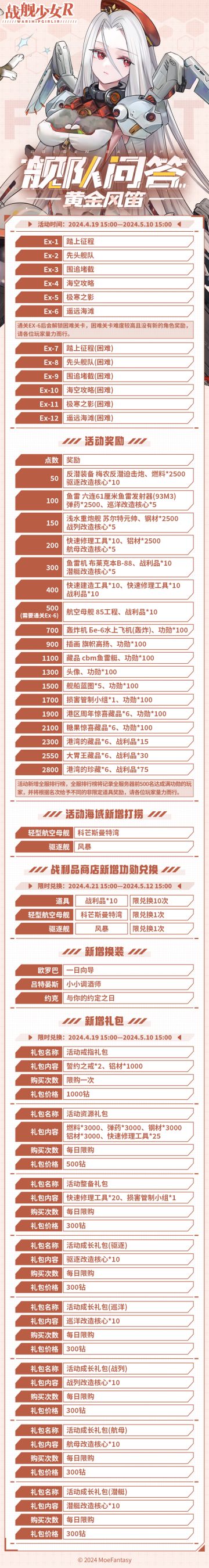 2024.4.19 不停机更新公告 & 舰队问答——黄金风笛活动公告